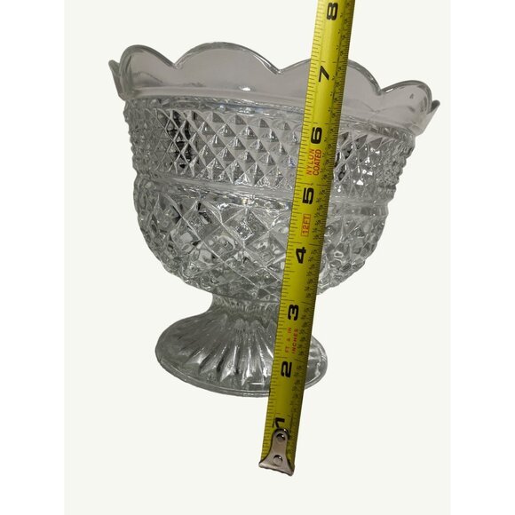 Clear Cut Glass Pedestal Bowl 8" across 7" Tall, Scalloped Edge Vintage - Picture 12 of 14